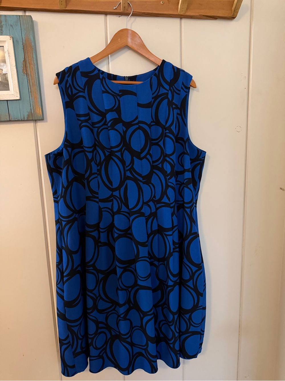 Anne Klein 18W Cobalt Blue Black Geometric Shift Dress Plus Size
